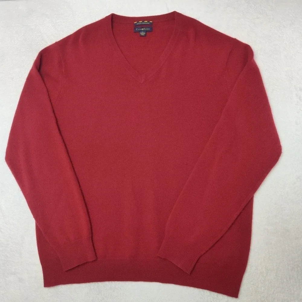 Club Room Sweater Mens‎ Large Red V-Neck 100% Cashmere Pullover Lightweight Knit